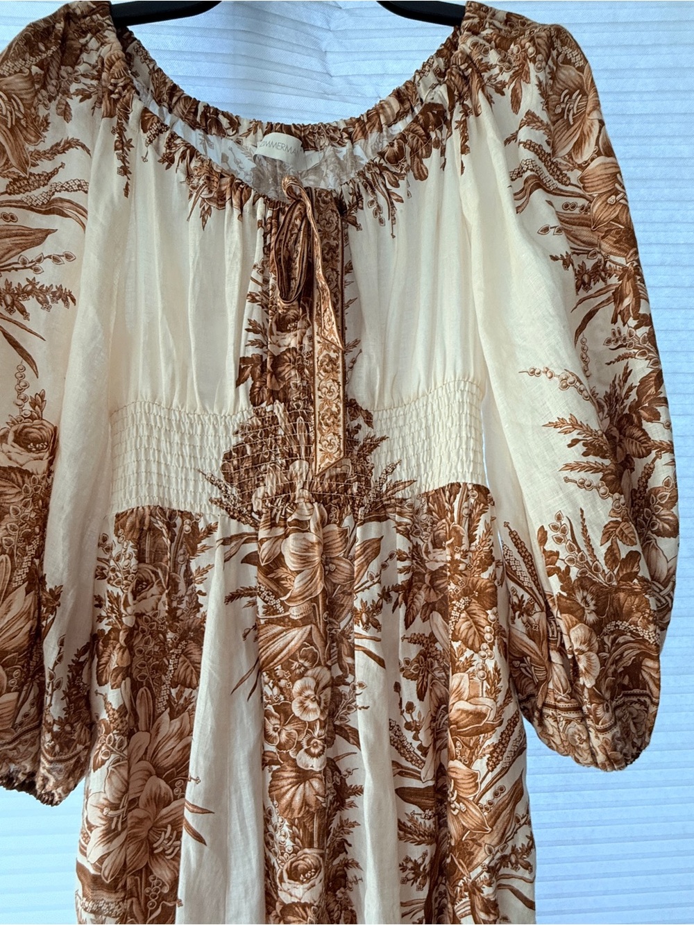 Zimmermann Cream Maxi Dress with Brown Floral Print - Picture 2 of 9